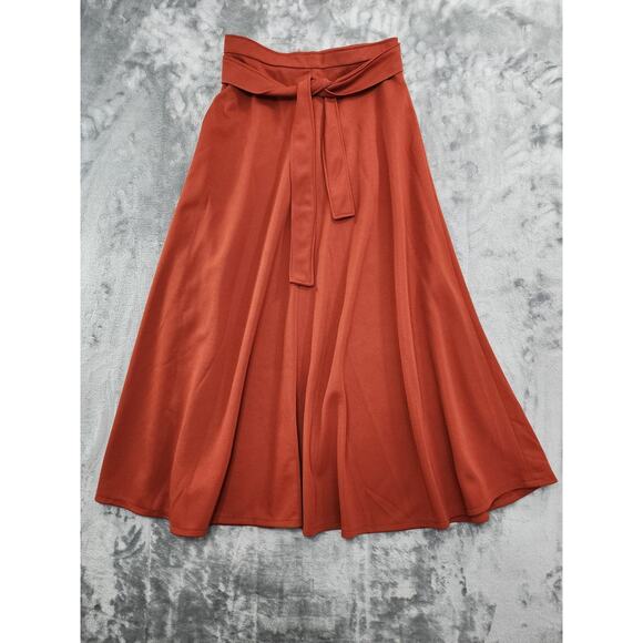 Vintage 50s A-Line Belted Midi Skirt Size S Orange Tie Waist Sash Back Metal Zip - Picture 1 of 7
